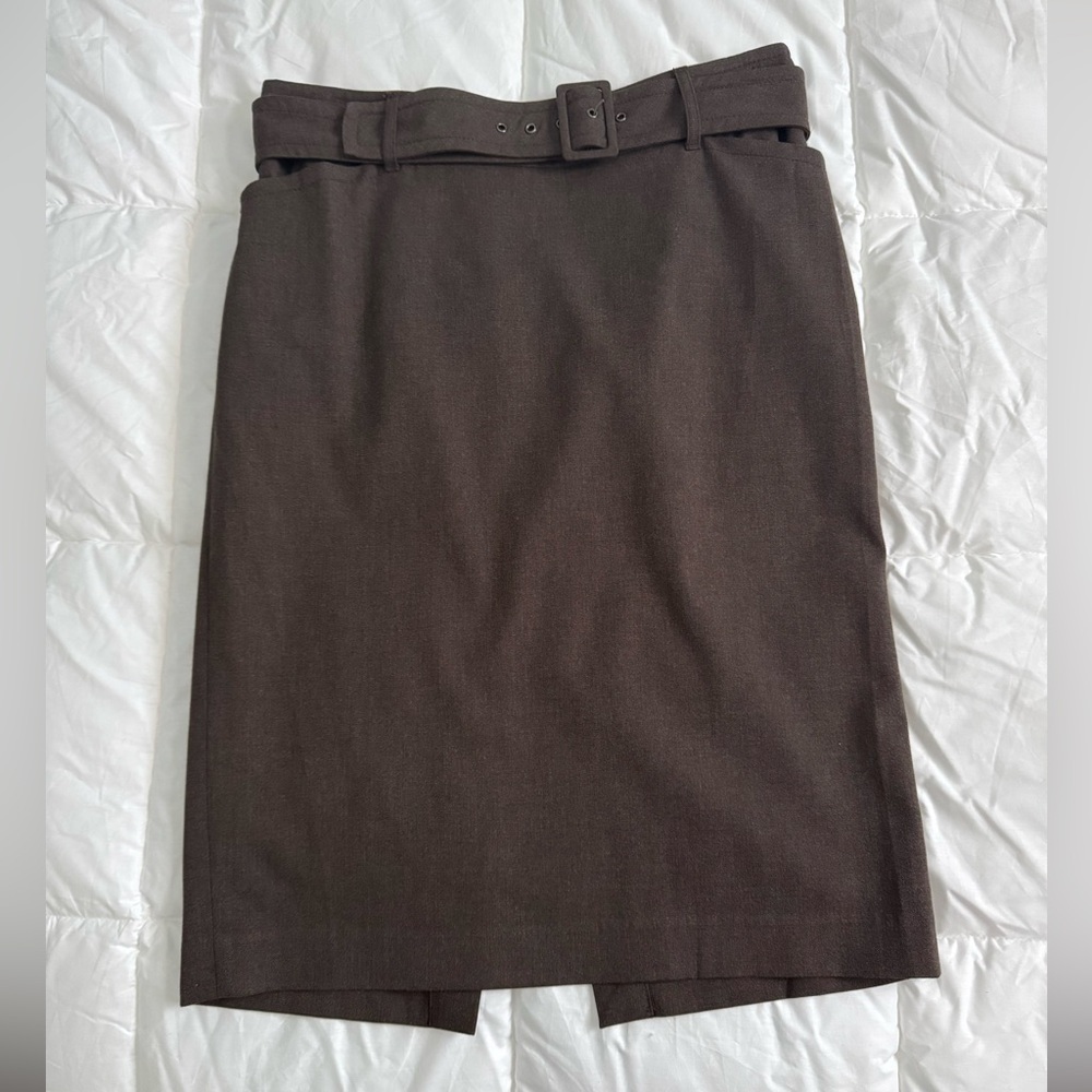 Brown Pencil Skirt with Belt